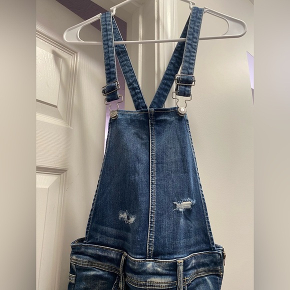 American Eagle Medium Wash Distressed Jegging Overalls Sz 2 Regular NWT - Picture 3 of 9